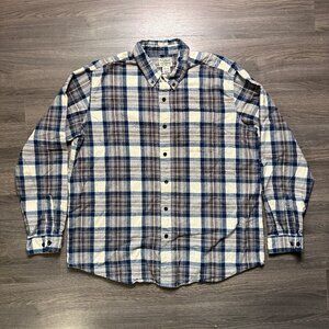 L.L. Bean Men's Scotch Plaid Flannel Shirt - White/Brown/Navy